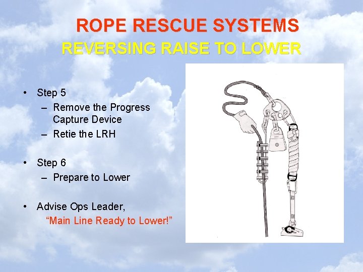 ROPE RESCUE SYSTEMS REVERSING RAISE TO LOWER • Step 5 – Remove the Progress