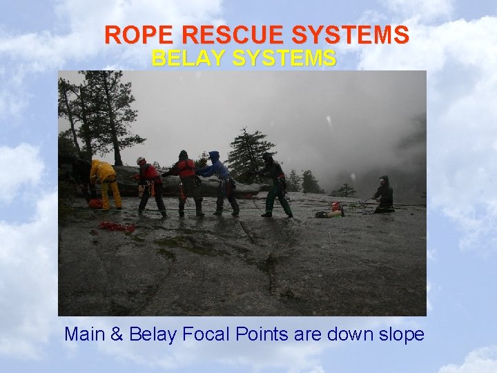 ROPE RESCUE SYSTEMS BELAY SYSTEMS Main & Belay Focal Points are down slope 