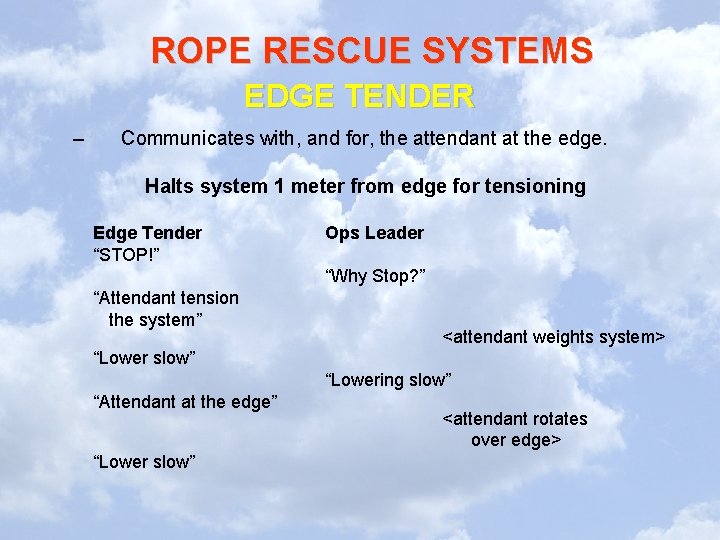 ROPE RESCUE SYSTEMS EDGE TENDER – Communicates with, and for, the attendant at the