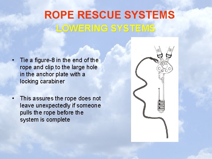 ROPE RESCUE SYSTEMS LOWERING SYSTEMS • Tie a figure-8 in the end of the