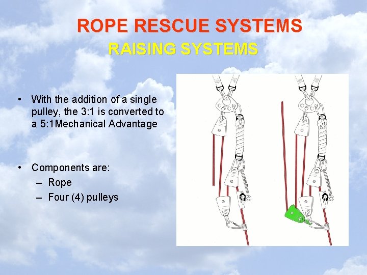 ROPE RESCUE SYSTEMS RAISING SYSTEMS • With the addition of a single pulley, the