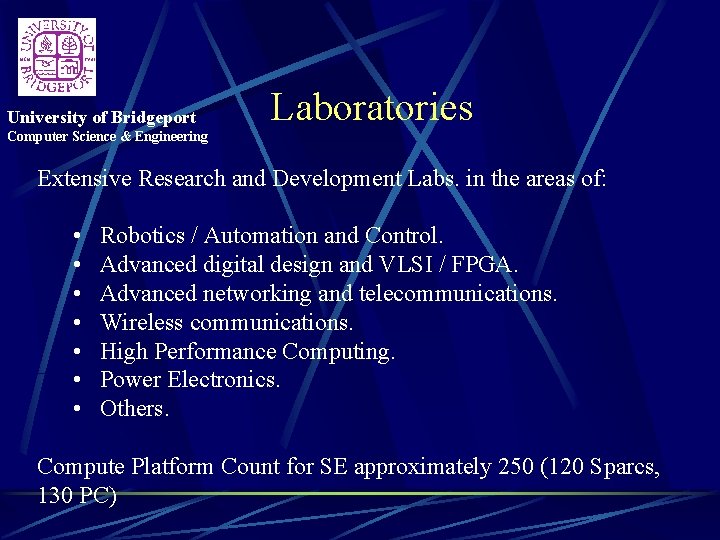 University of Bridgeport Computer Science & Engineering Laboratories Extensive Research and Development Labs. in