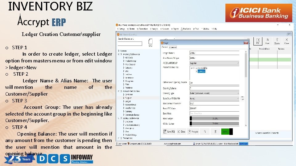 INVENTORY BIZ ERP Ledger Creation Customersupplier o STEP 1 In order to create ledger,