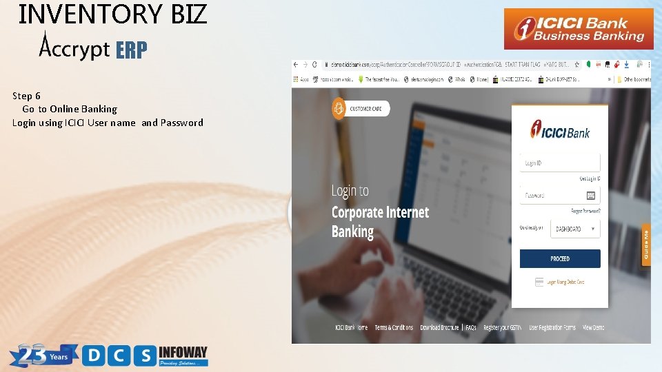 INVENTORY BIZ ERP Step 6 Go to Online Banking Login using ICICI User name