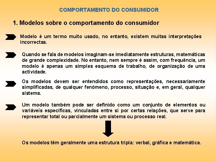 COMPORTAMENTO DO CONSUMIDOR 1. Modelos sobre o comportamento do consumidor Modelo é um termo