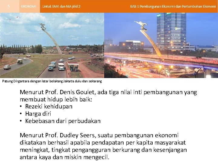 5 Patung Dirgantara dengan latar belakang Jakarta dulu dan sekarang Menurut Prof. Denis Goulet,
