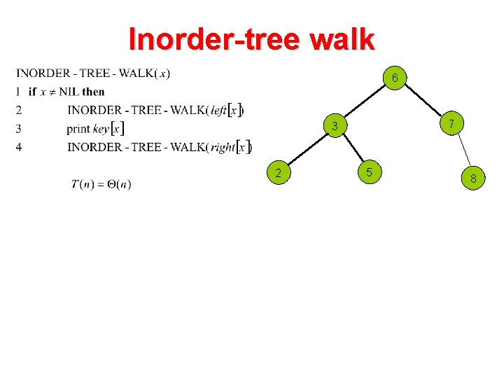 Inorder-tree walk 6 7 3 2 5 8 