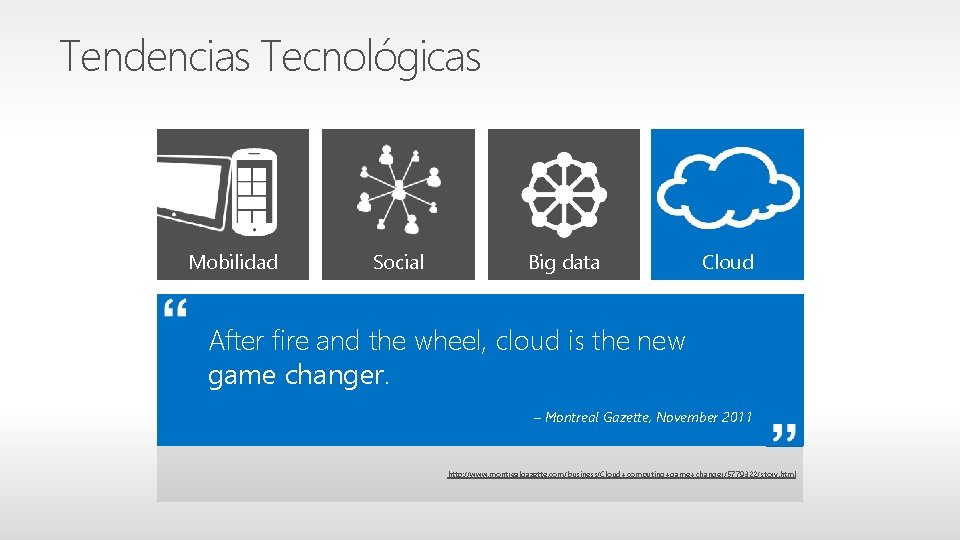 Tendencias Tecnológicas Mobilidad Social Big data Cloud After fire and the wheel, cloud is