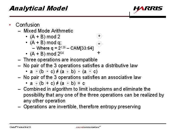 Analytical Model • Confusion – Mixed Mode Arithmetic • (A + B) mod 2