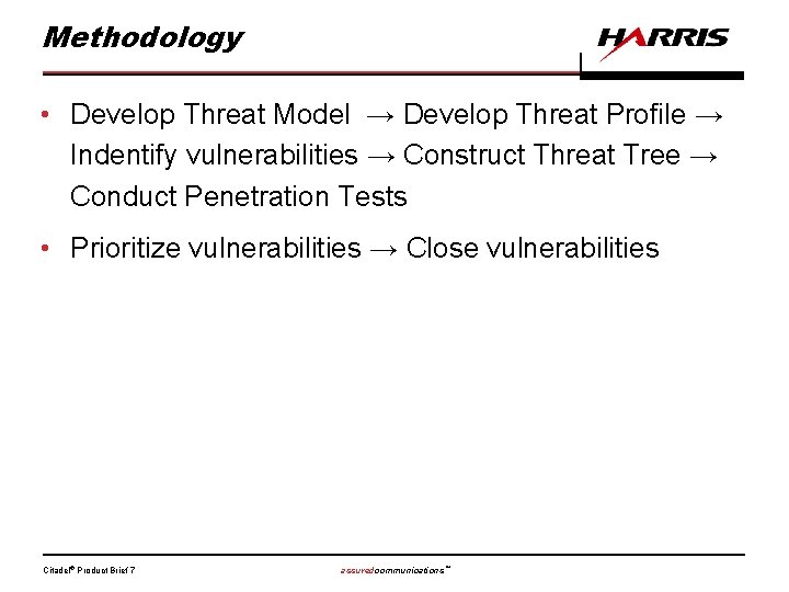 Methodology • Develop Threat Model → Develop Threat Profile → Indentify vulnerabilities → Construct