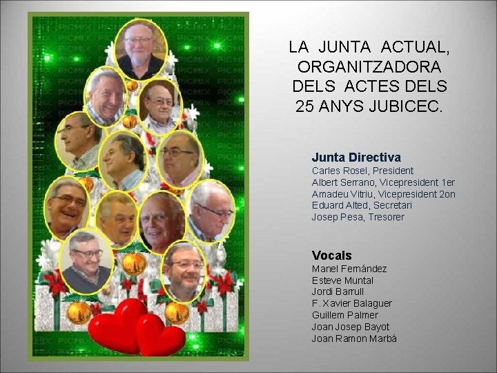 LA JUNTA ACTUAL, ORGANITZADORA DELS ACTES DELS 25 ANYS JUBICEC. Junta Directiva Carles Rosel,