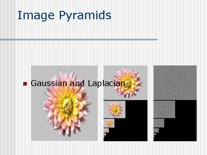 Image Pyramids n Gaussian and Laplacian Image Pyramids n Gaussian and Laplacian