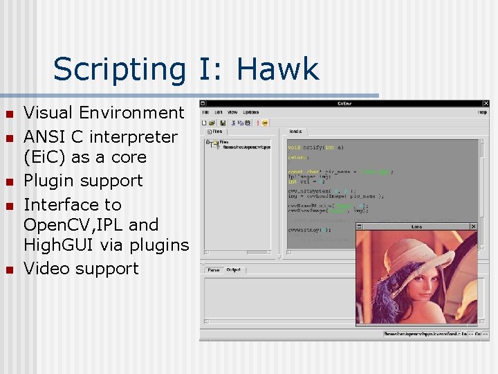 Scripting I: Hawk n n n Visual Environment ANSI C interpreter (Ei. C) as Scripting I: Hawk n n n Visual Environment ANSI C interpreter (Ei. C) as