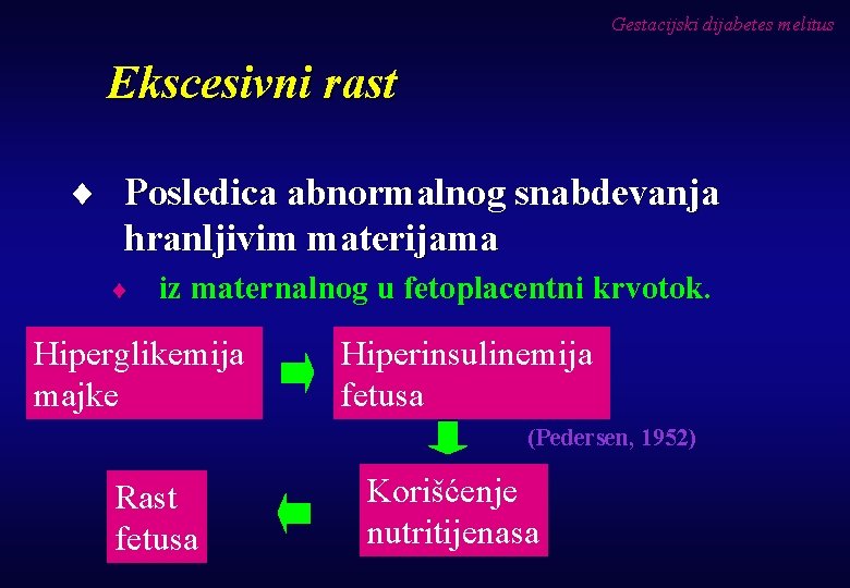 Gestacijski dijabetes melitus Ekscesivni rast ¨ Posledica abnormalnog snabdevanja hranljivim materijama ¨ iz maternalnog