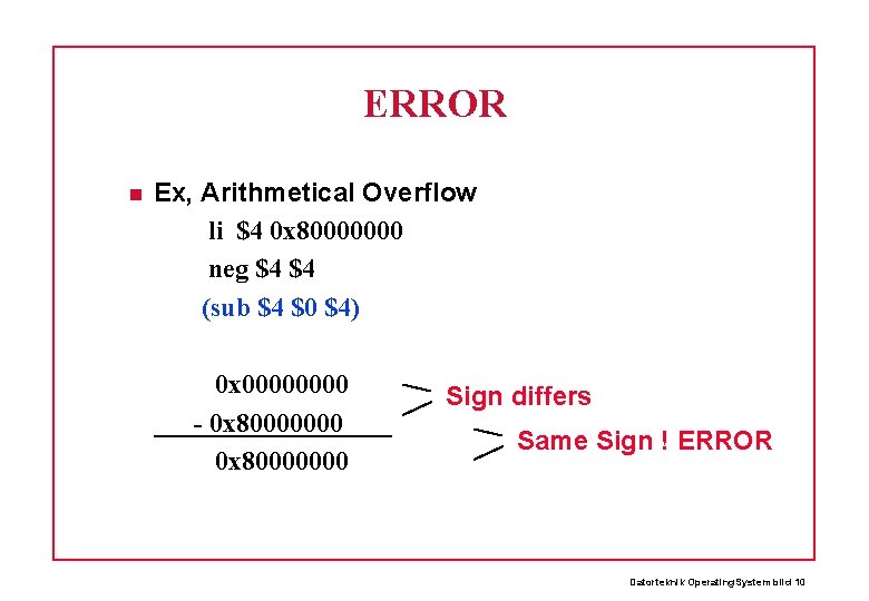 ERROR Ex, Arithmetical Overflow li $4 0 x 80000000 neg $4 $4 (sub $4