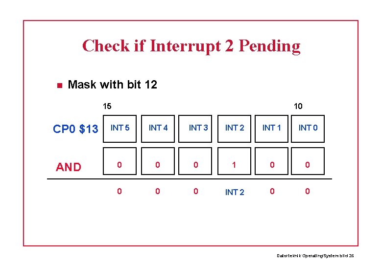 Check if Interrupt 2 Pending Mask with bit 12 15 CP 0 $13 AND