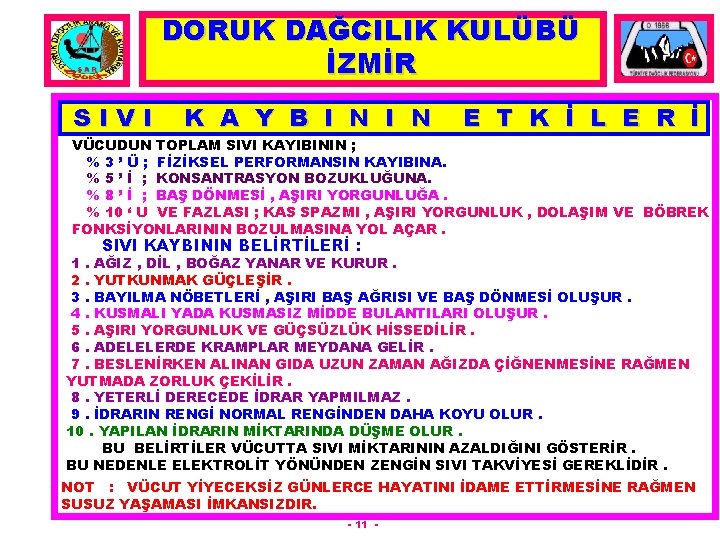 DORUK DAĞCILIK KULÜBÜ İZMİR SIVI K A Y B I N E T K