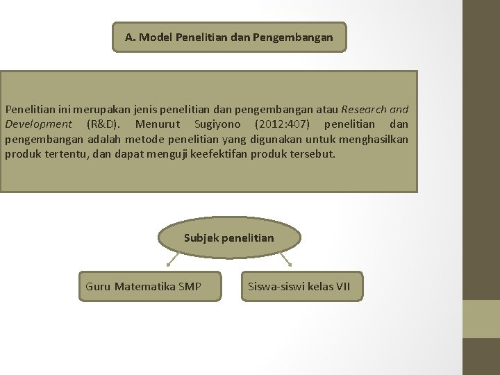 A. Model Penelitian dan Pengembangan Penelitian ini merupakan jenis penelitian dan pengembangan atau Research