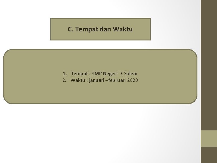 C. Tempat dan Waktu 1. Tempat : SMP Negeri 7 Solear 2. Waktu :