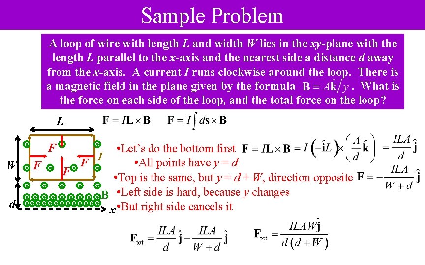 Sample Problem A loop of wire with length L and width W lies in