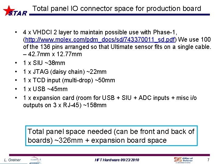 STAR Total panel IO connector space for production board • 4 x VHDCI 2