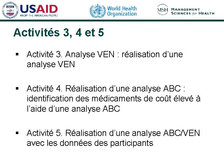 Activités 3, 4 et 5 § Activité 3. Analyse VEN : réalisation d’une analyse