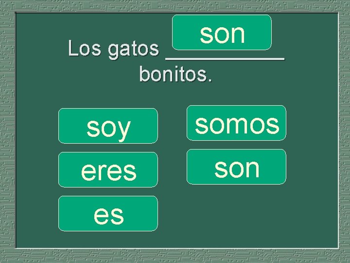 son Los gatos _____ bonitos. soy eres es somos son 