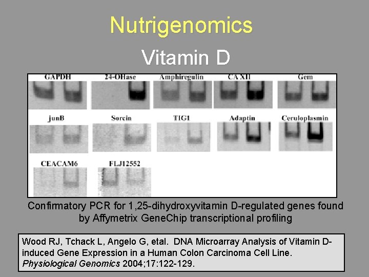 Nutrigenomics Vitamin D Confirmatory PCR for 1, 25 -dihydroxyvitamin D-regulated genes found by Affymetrix