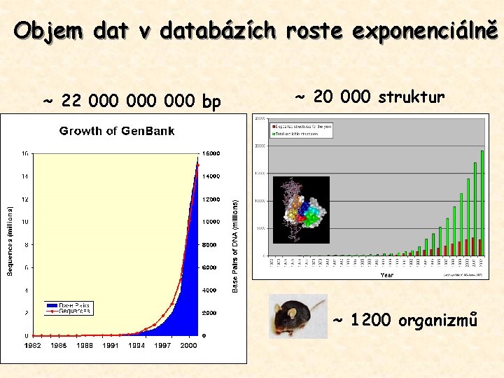 Objem dat v databázích roste exponenciálně ~ 22 000 000 bp ~ 20 000