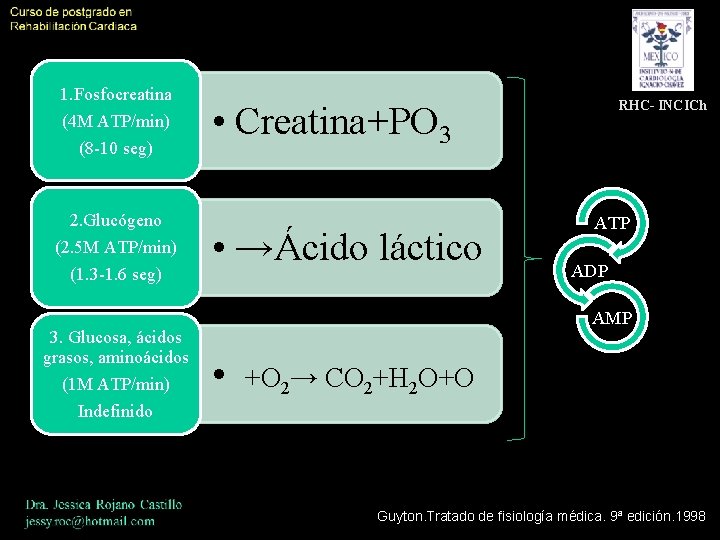 1. Fosfocreatina (4 M ATP/min) (8 -10 seg) 2. Glucógeno (2. 5 M ATP/min)