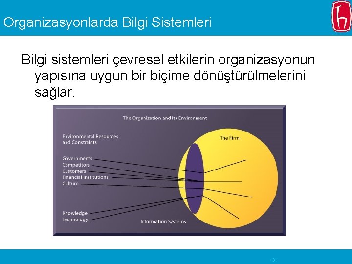 Organizasyonlarda Bilgi Sistemleri Bilgi sistemleri çevresel etkilerin organizasyonun yapısına uygun bir biçime dönüştürülmelerini sağlar.