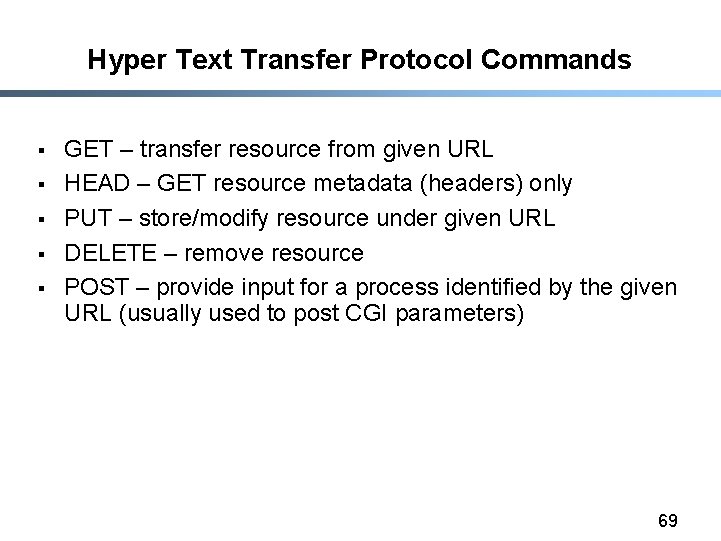 Hyper Text Transfer Protocol Commands § § § GET – transfer resource from given
