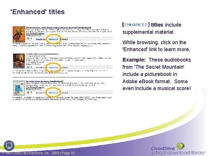 'Enhanced' titles include supplemental material. While browsing, click on the 'Enhanced' link to learn
