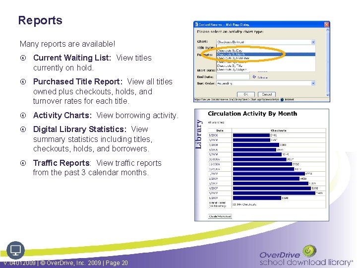 Reports Many reports are available! Current Waiting List: View titles currently on hold. Purchased