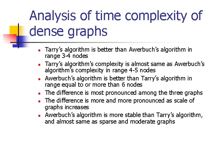 Analysis of time complexity of dense graphs n n n Tarry’s algorithm is better
