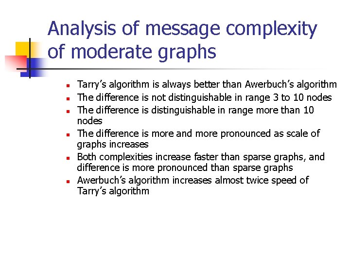 Analysis of message complexity of moderate graphs n n n Tarry’s algorithm is always
