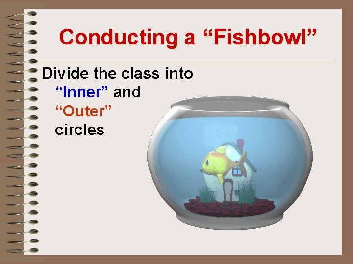 Conducting a “Fishbowl” Divide the class into “Inner” and “Outer” circles 