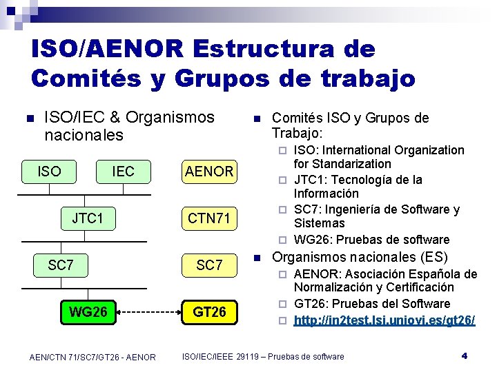 ISO/AENOR Estructura de Comités y Grupos de trabajo n ISO/IEC & Organismos nacionales n