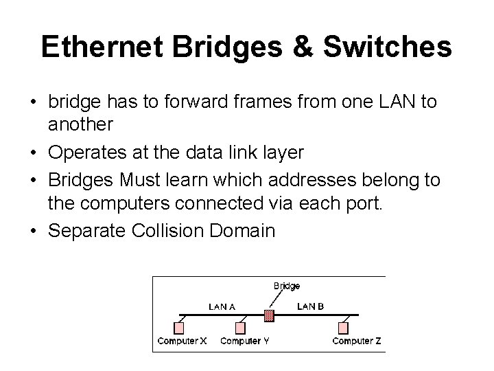 Ethernet Bridges & Switches • bridge has to forward frames from one LAN to