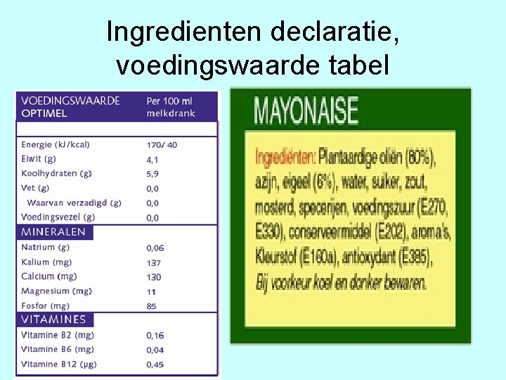 Ingredienten declaratie, voedingswaarde tabel 