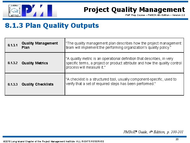 Project Quality Management PMP Prep Course – PMBOK 4 th Edition – Version 2.