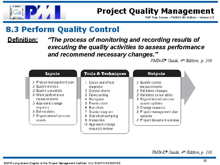 Project Quality Management PMP Prep Course – PMBOK 4 th Edition – Version 2.