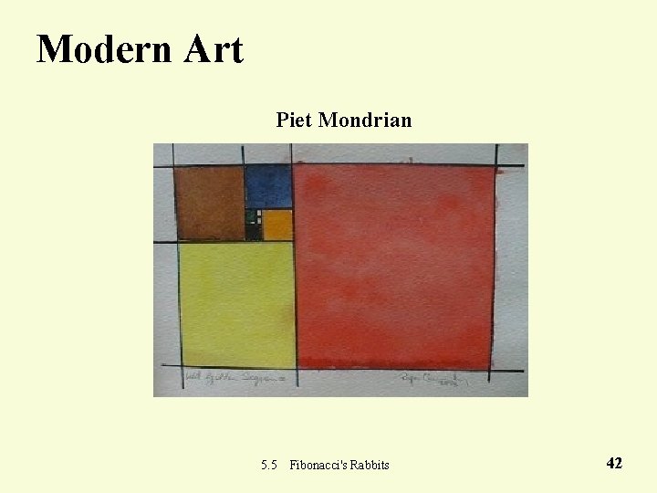 Modern Art Piet Mondrian 5. 5 Fibonacci's Rabbits 42 