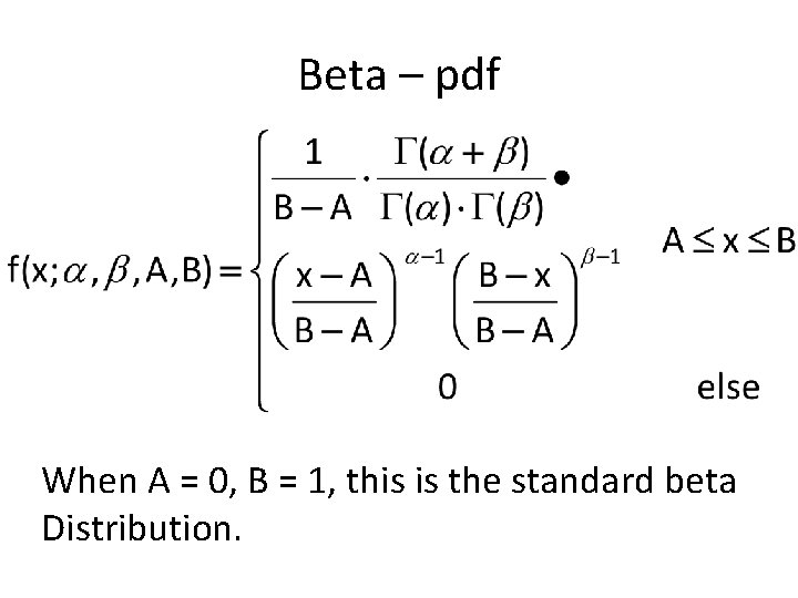 Beta – pdf When A = 0, B = 1, this is the standard
