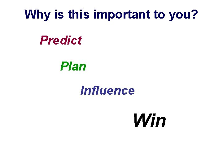 Why is this important to you? Predict Plan Influence Win 