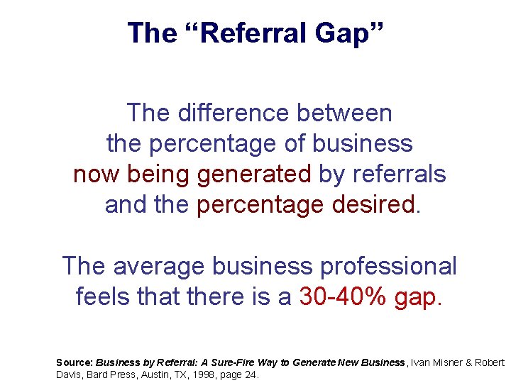 The “Referral Gap” The difference between the percentage of business now being generated by