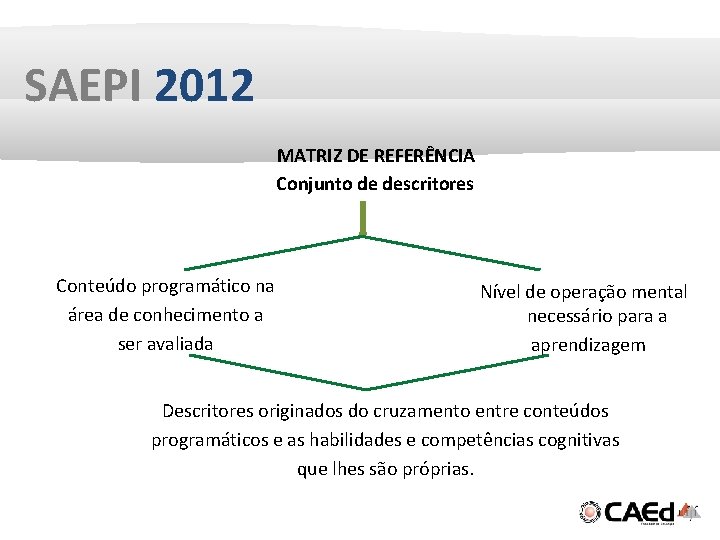 SAEPI 2012 MATRIZ DE REFERÊNCIA Conjunto de descritores Conteúdo programático na área de conhecimento