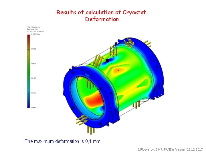 Results of calculation of Cryostat. Deformation The maximum deformation is 0, 1 mm. S.