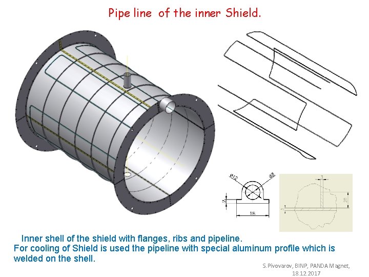 Pipe line of the inner Shield. Inner shell of the shield with flanges, ribs