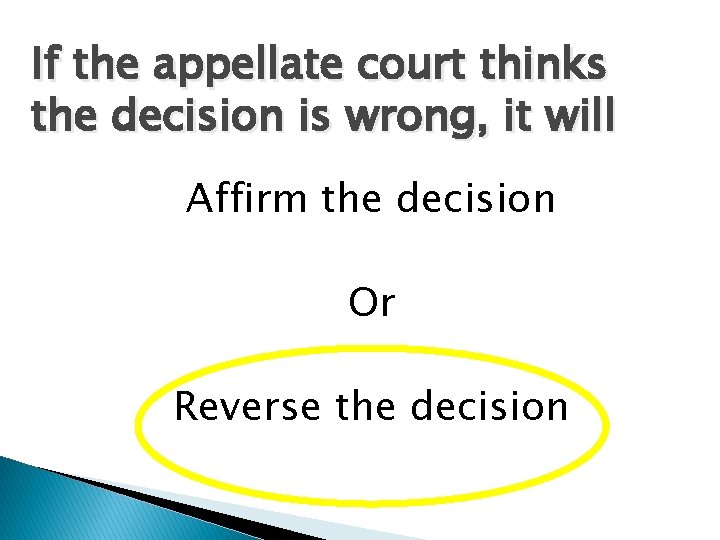 If the appellate court thinks the decision is wrong, it will Affirm the decision